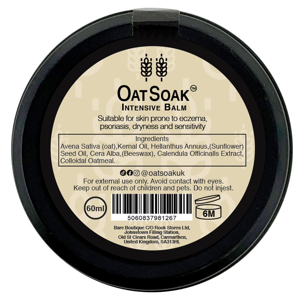 OatSoak - Intensive Balm Suitable for skin prone to eczema, psoriasis, dryness and sensitivity. With oat oil and colloidal oatmeal