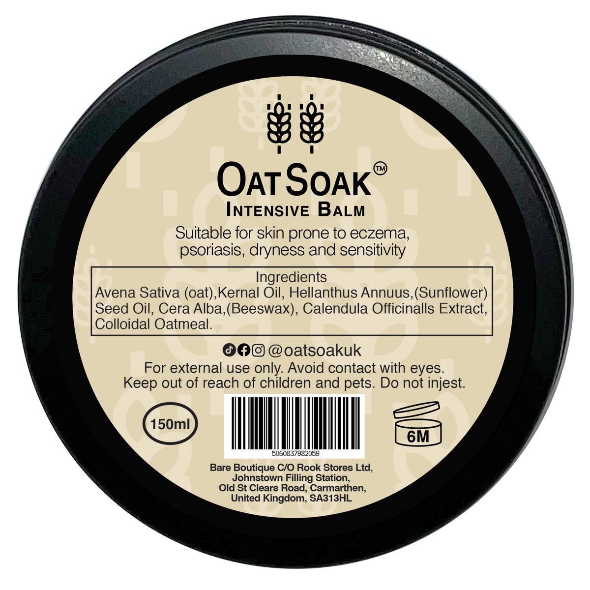 OatSoak - Intensive Balm Suitable for skin prone to eczema, psoriasis, dryness and sensitivity. With oat oil and colloidal oatmeal