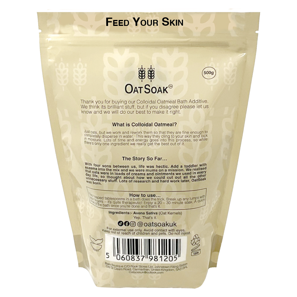Oatsoak - Oats for the bath. Sooths skin prone to eczema, psoriasis, dryness, sensitivity and chickenpox 