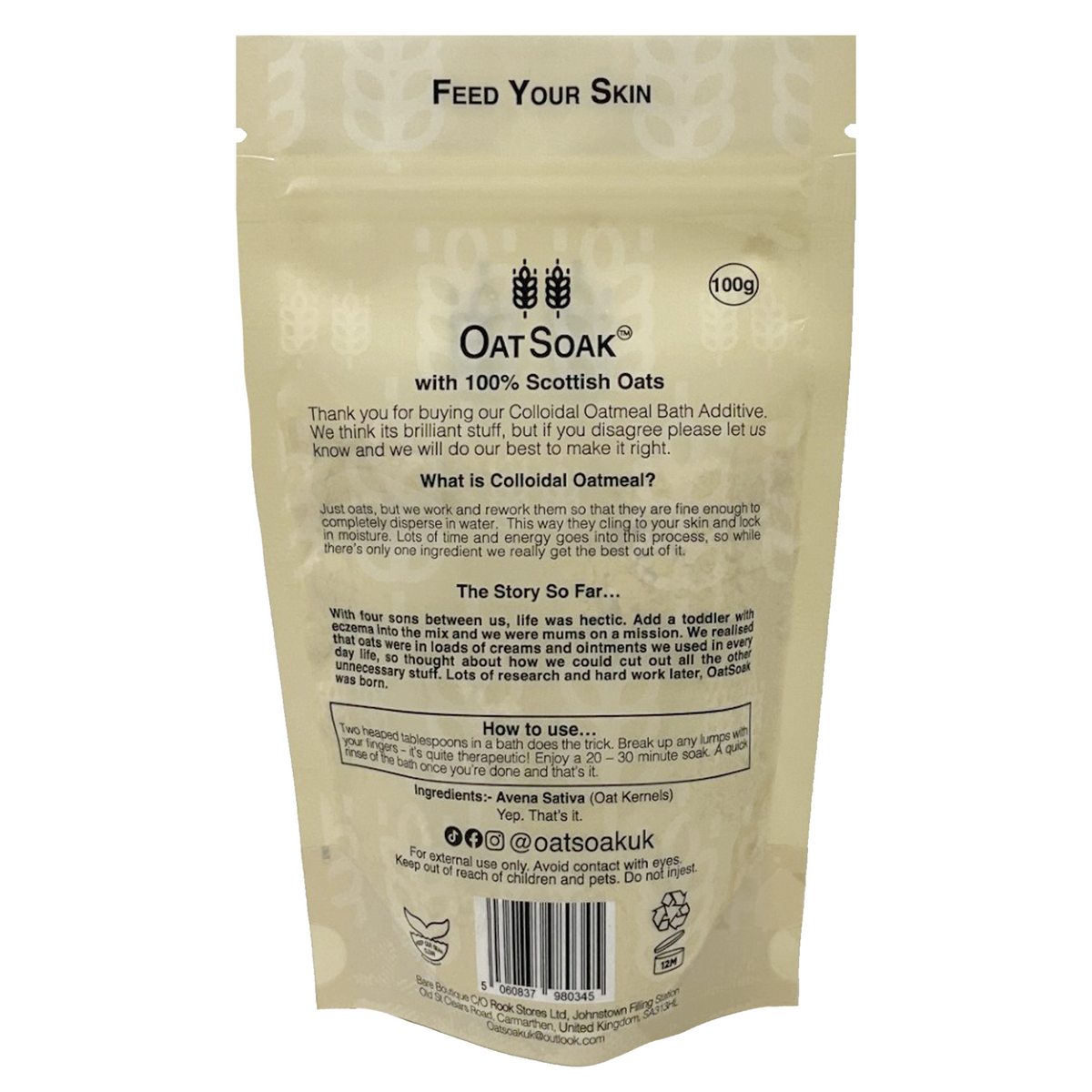 Oatsoak - Oats for the bath. Sooths skin prone to eczema, psoriasis, dryness, sensitivity and chickenpox 