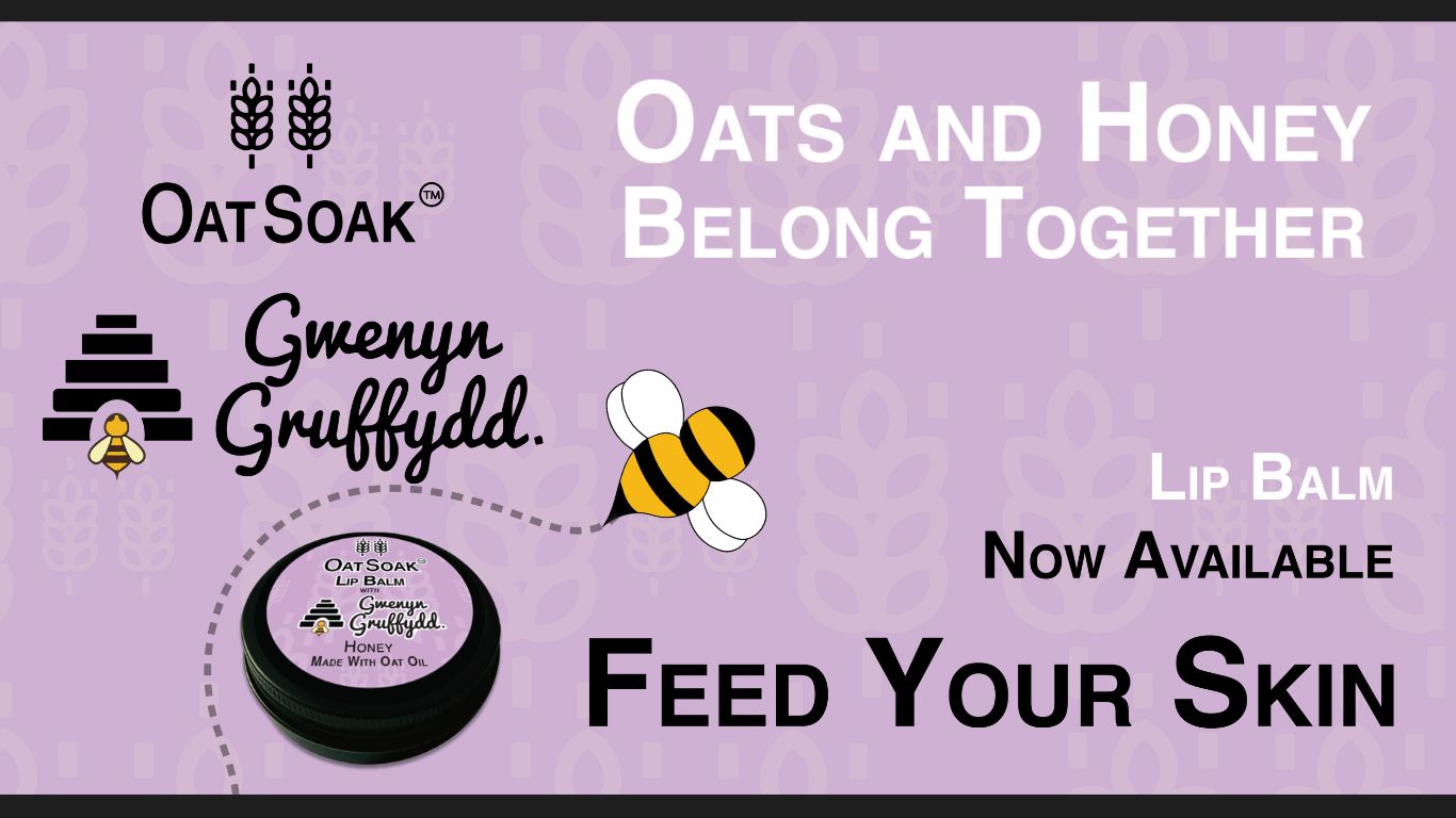 Oatsoak Lip Balm, including Gwenyn gruffydd Honey, sooths dry chapped lips