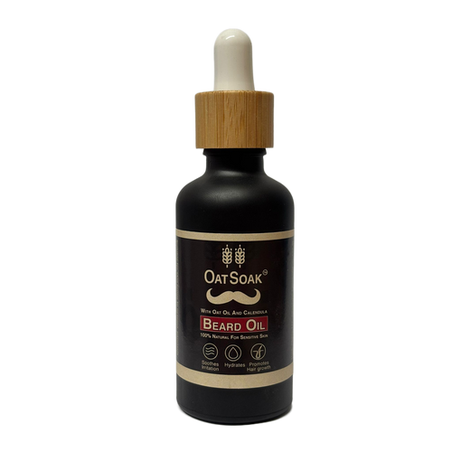 natural beard oil, beard oil for sensitive skin, eczema safe beard oil, oat oil beard care, calendula beard oil, soothing beard oil, natural grooming.
